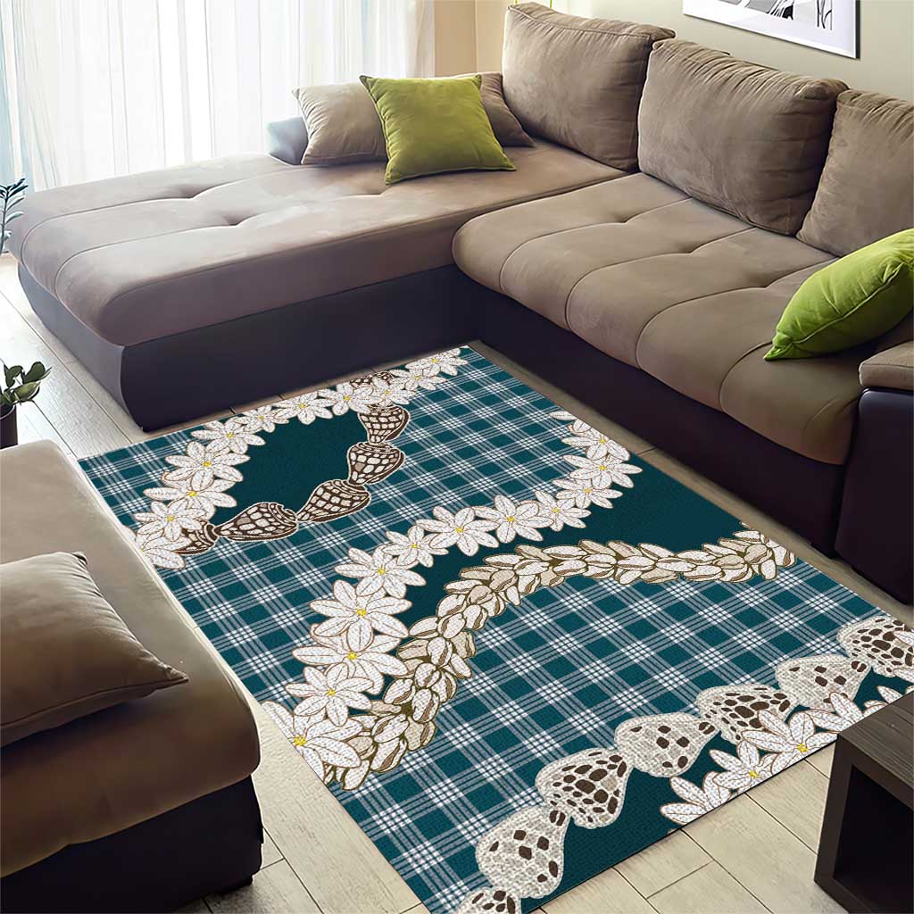 Dark Cyan Hawaii Tiare and Shell Lei Area Rug Hawaiian Palaka Luxury Vibes LT14 - Polynesian Pride