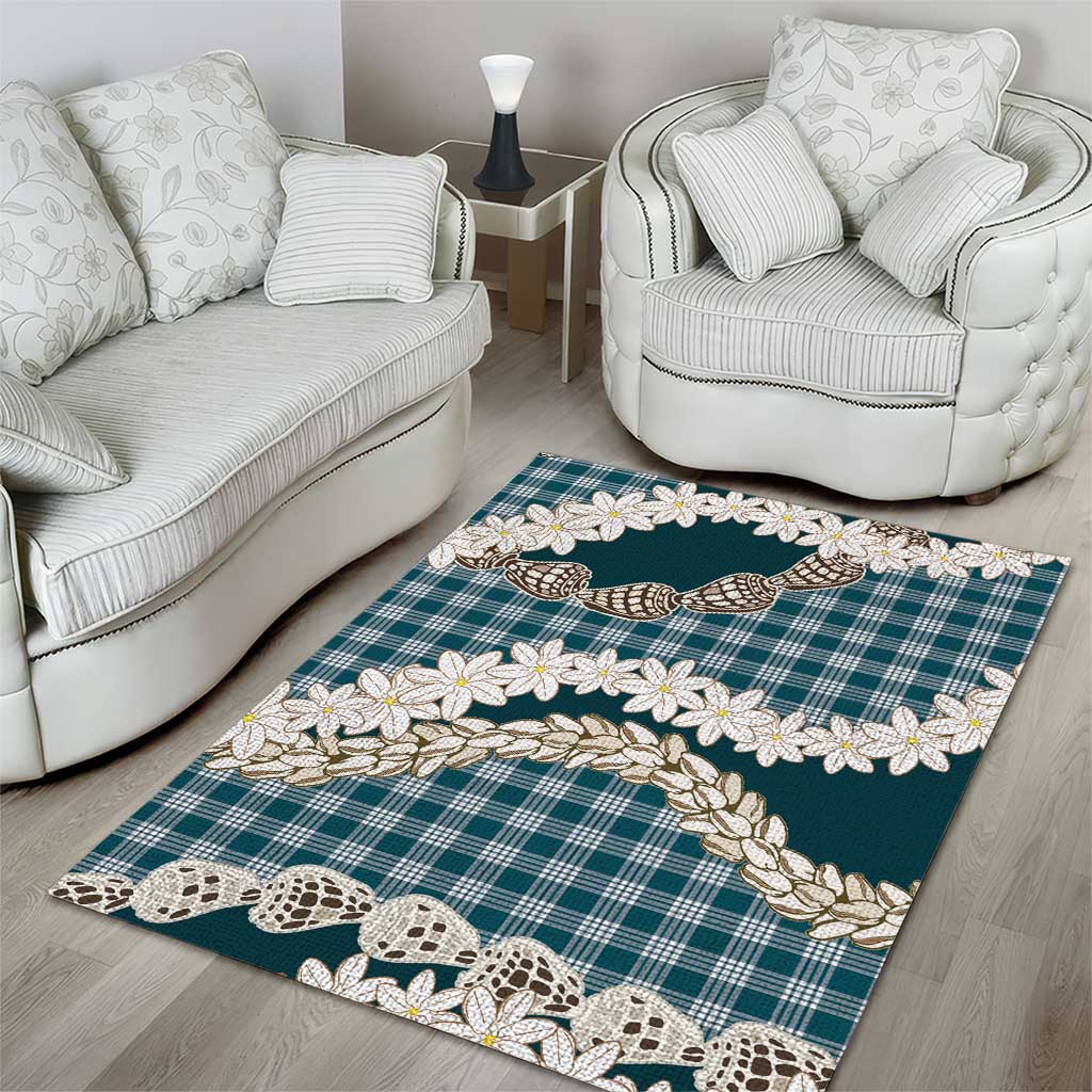 Dark Cyan Hawaii Tiare and Shell Lei Area Rug Hawaiian Palaka Luxury Vibes LT14 - Polynesian Pride