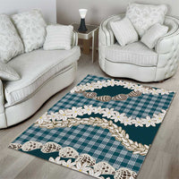 Dark Cyan Hawaii Tiare and Shell Lei Area Rug Hawaiian Palaka Luxury Vibes LT14 - Polynesian Pride