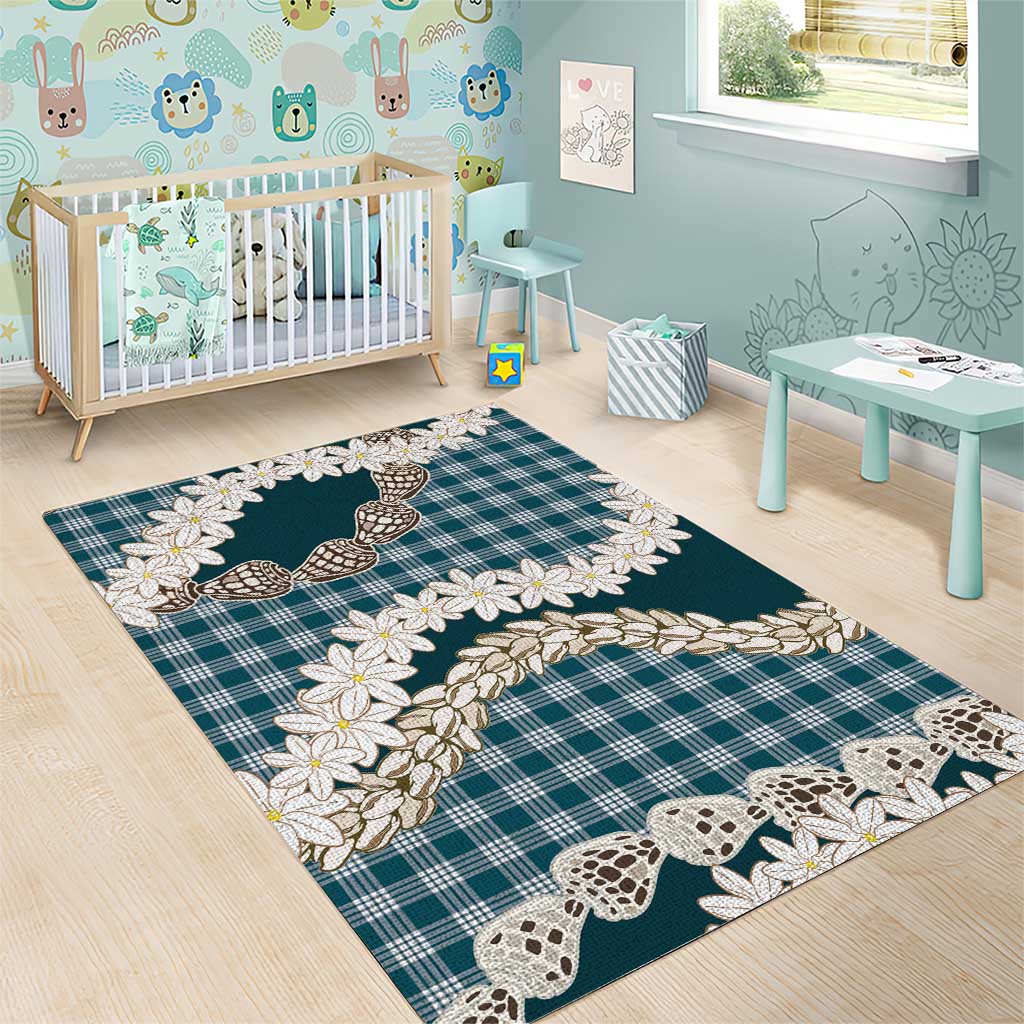 Dark Cyan Hawaii Tiare and Shell Lei Area Rug Hawaiian Palaka Luxury Vibes LT14 - Polynesian Pride