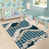 Dark Cyan Hawaii Tiare and Shell Lei Area Rug Hawaiian Palaka Luxury Vibes LT14 - Polynesian Pride
