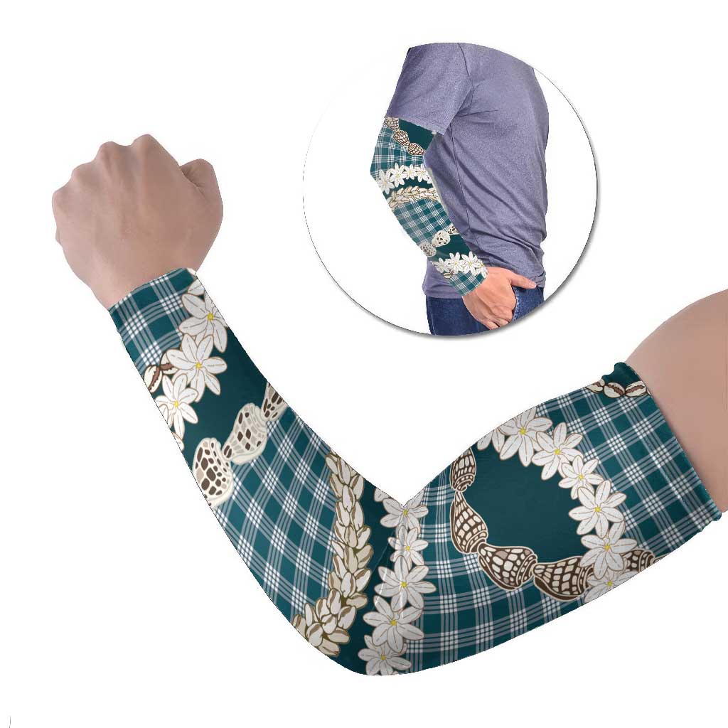 Dark Cyan Hawaii Tiare and Shell Lei Arm Sleeves Hawaiian Palaka Luxury Vibes - Polynesian Pride
