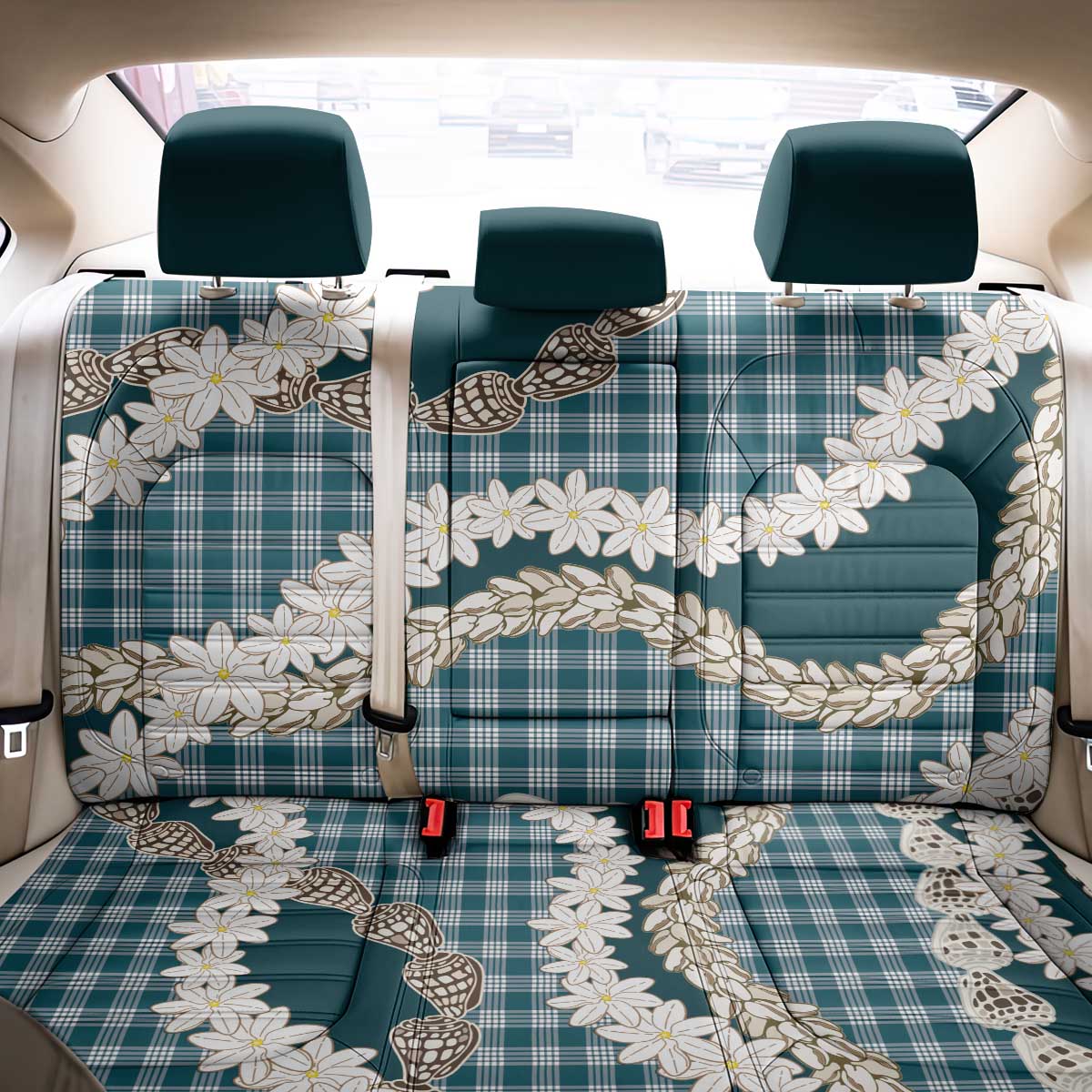 Dark Cyan Hawaii Tiare and Shell Lei Back Car Seat Cover Hawaiian Palaka Luxury Vibes LT14 - Polynesian Pride