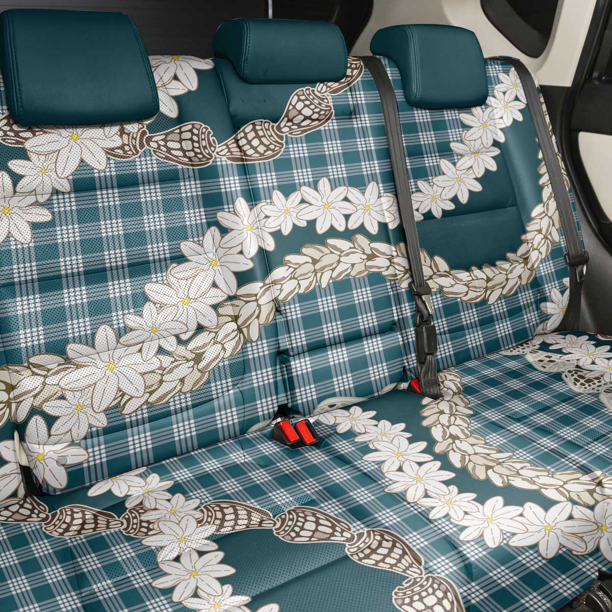 Dark Cyan Hawaii Tiare and Shell Lei Back Car Seat Cover Hawaiian Palaka Luxury Vibes LT14 - Polynesian Pride