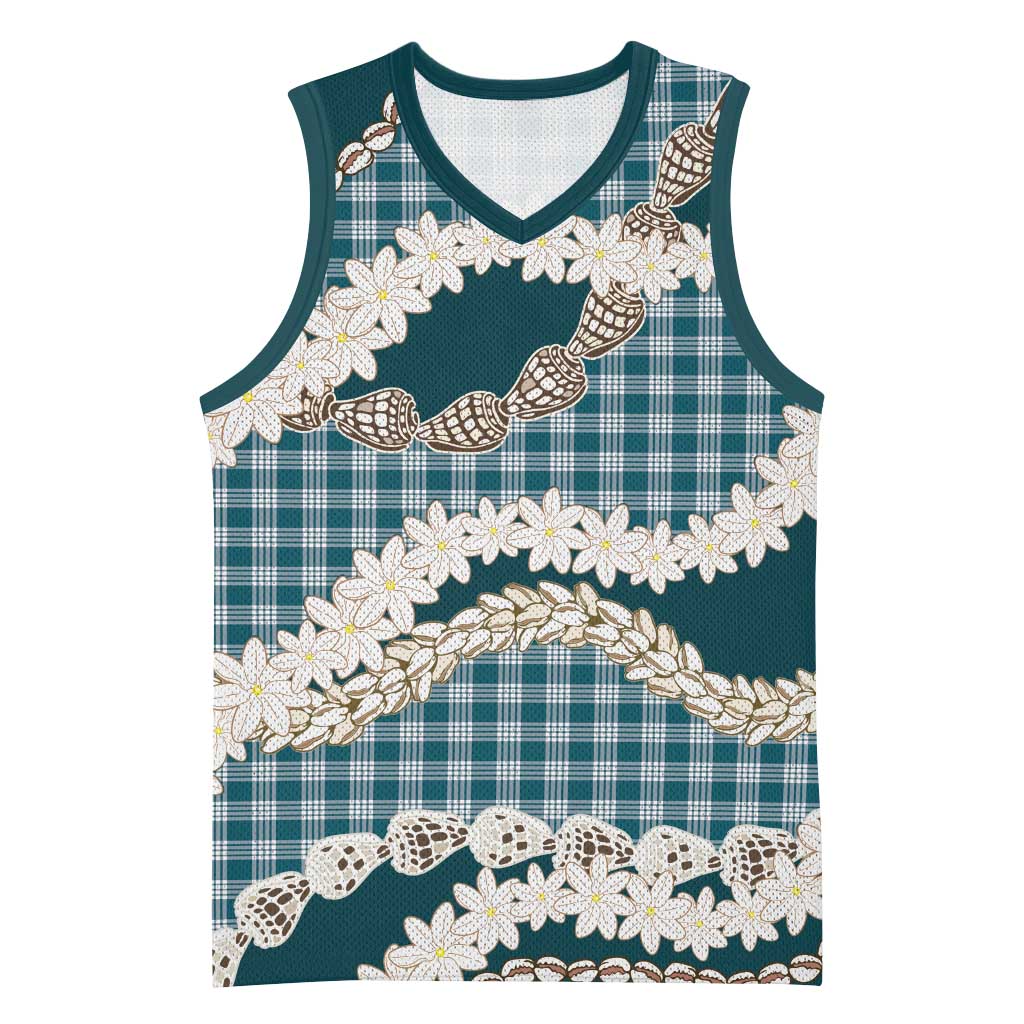 Dark Cyan Hawaii Tiare and Shell Lei Basketball Jersey Hawaiian Palaka Luxury Vibes - Polynesian Pride