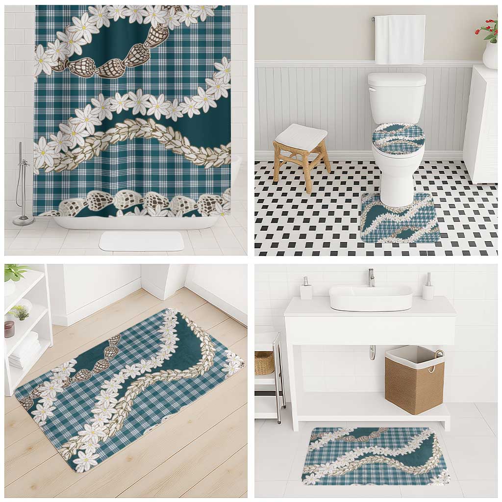 Dark Cyan Hawaii Tiare and Shell Lei Bathroom Set Hawaiian Palaka Luxury Vibes - Polynesian Pride