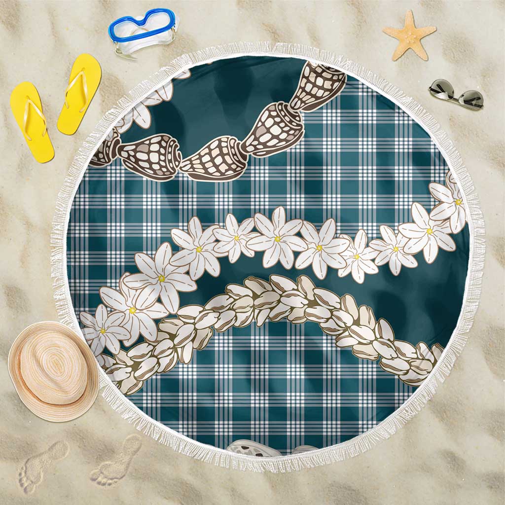 Dark Cyan Hawaii Tiare and Shell Lei Beach Blanket Hawaiian Palaka Luxury Vibes - Polynesian Pride