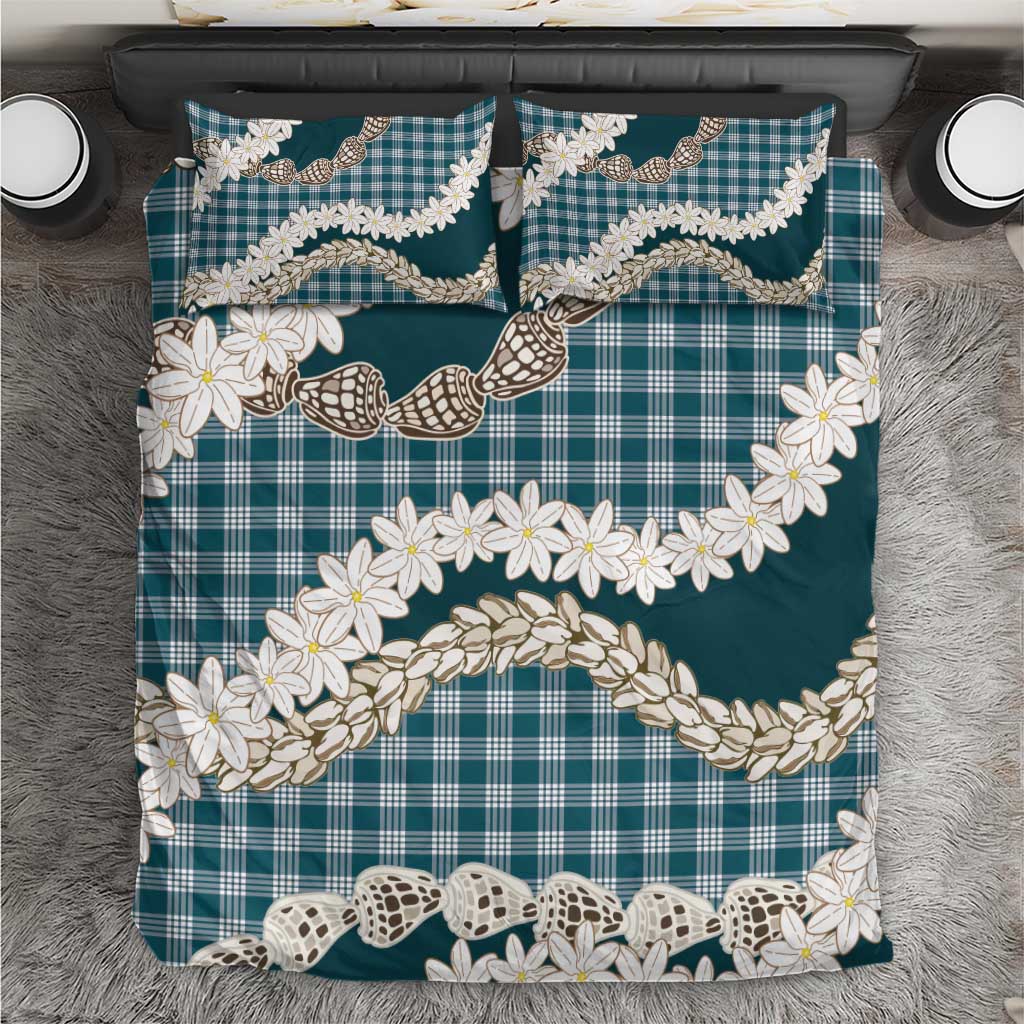 Dark Cyan Hawaii Tiare and Shell Lei Bedding Set Hawaiian Palaka Luxury Vibes - Polynesian Pride