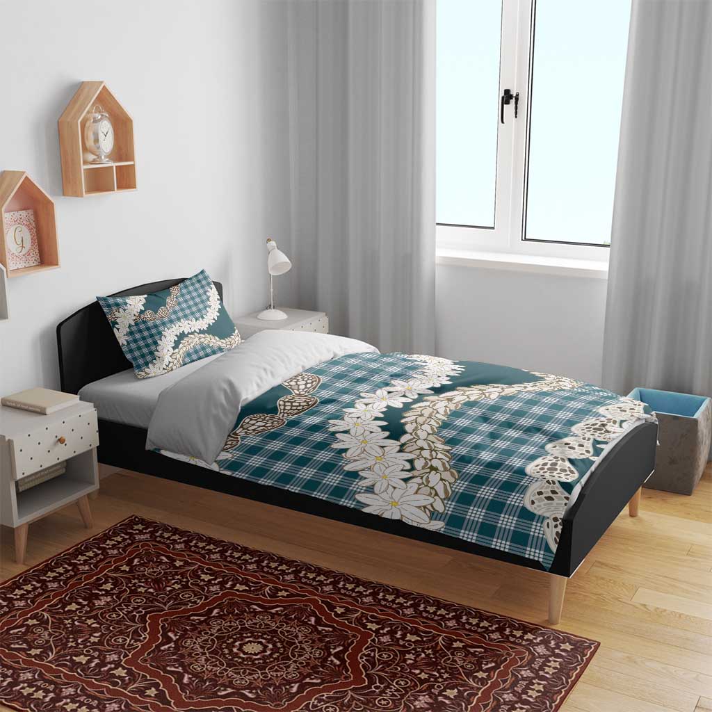 Dark Cyan Hawaii Tiare and Shell Lei Bedding Set Hawaiian Palaka Luxury Vibes - Polynesian Pride