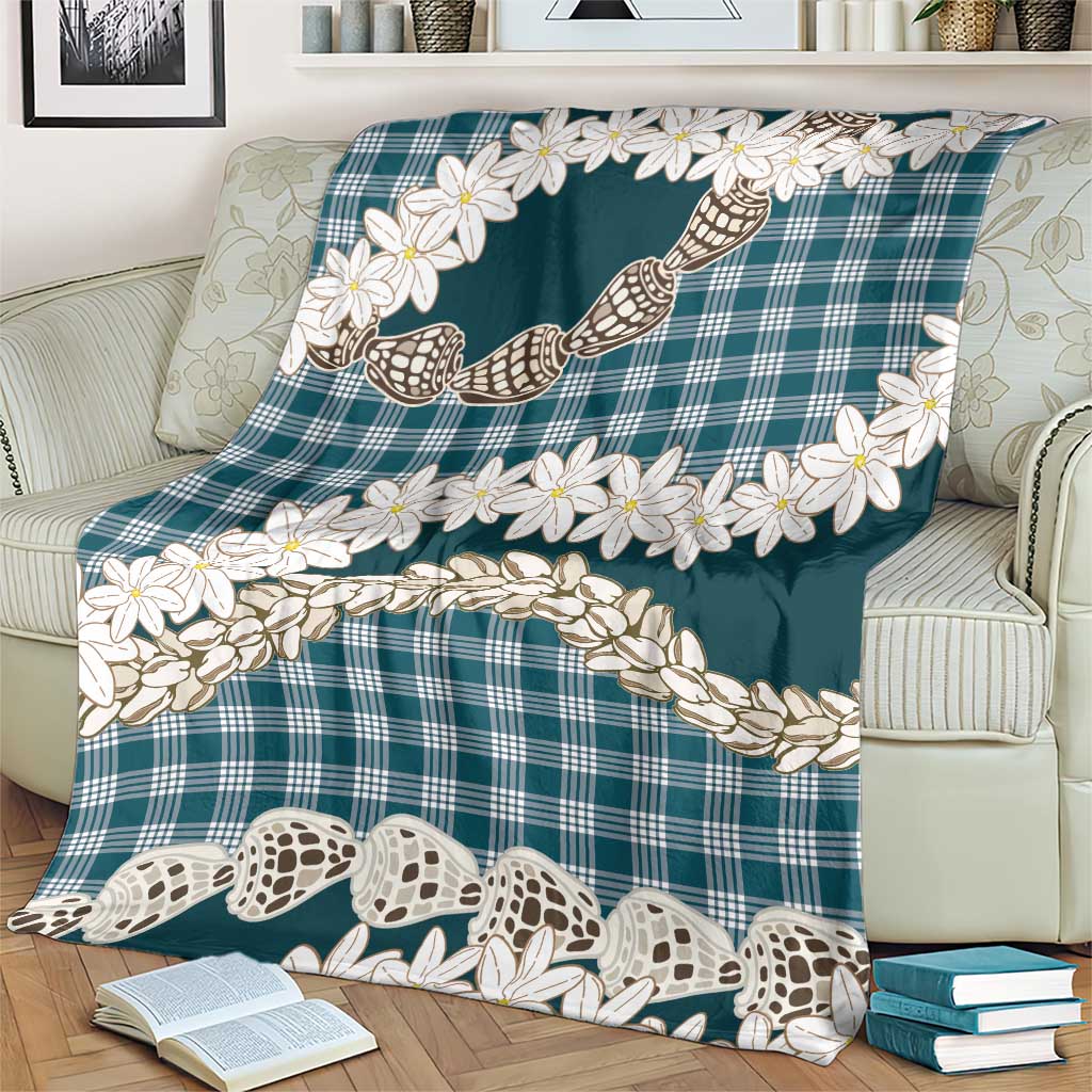 Dark Cyan Hawaii Tiare and Shell Lei Blanket Hawaiian Palaka Luxury Vibes - Polynesian Pride