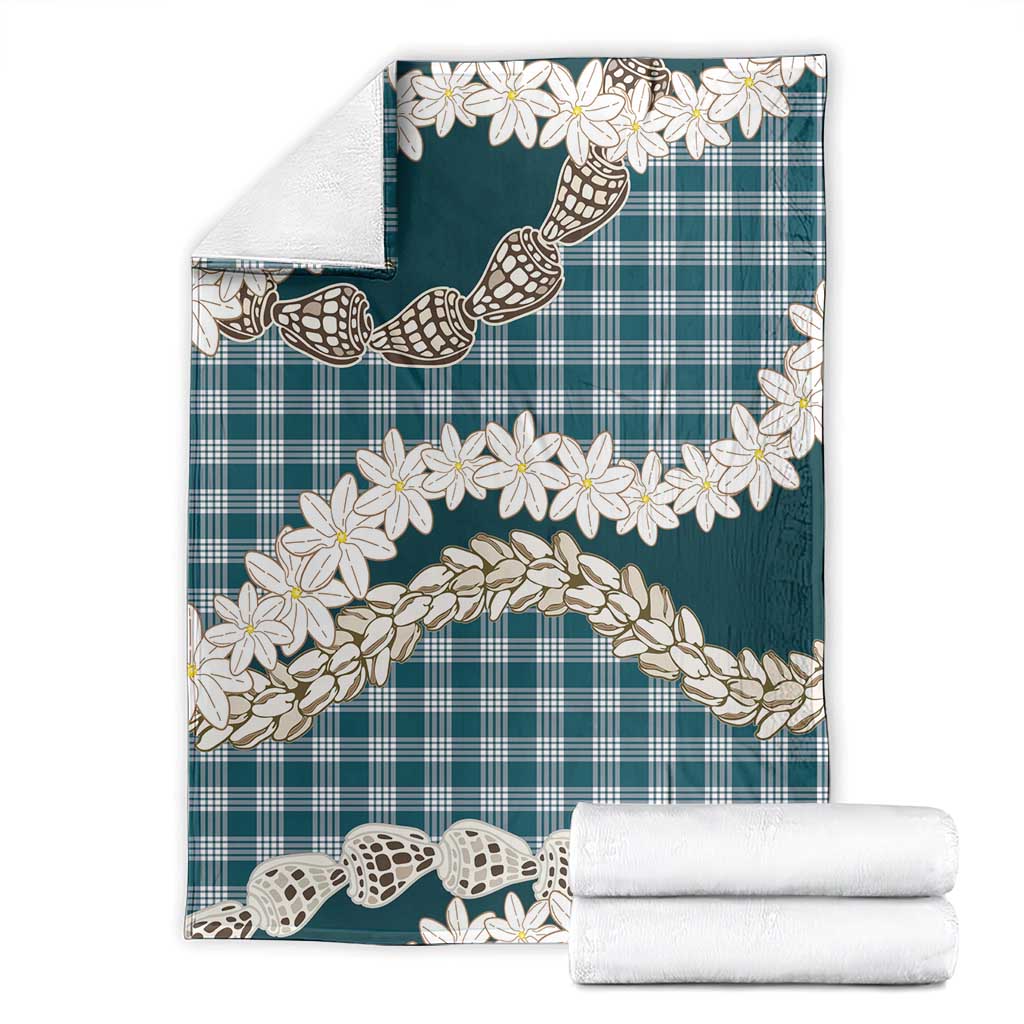 Dark Cyan Hawaii Tiare and Shell Lei Blanket Hawaiian Palaka Luxury Vibes - Polynesian Pride