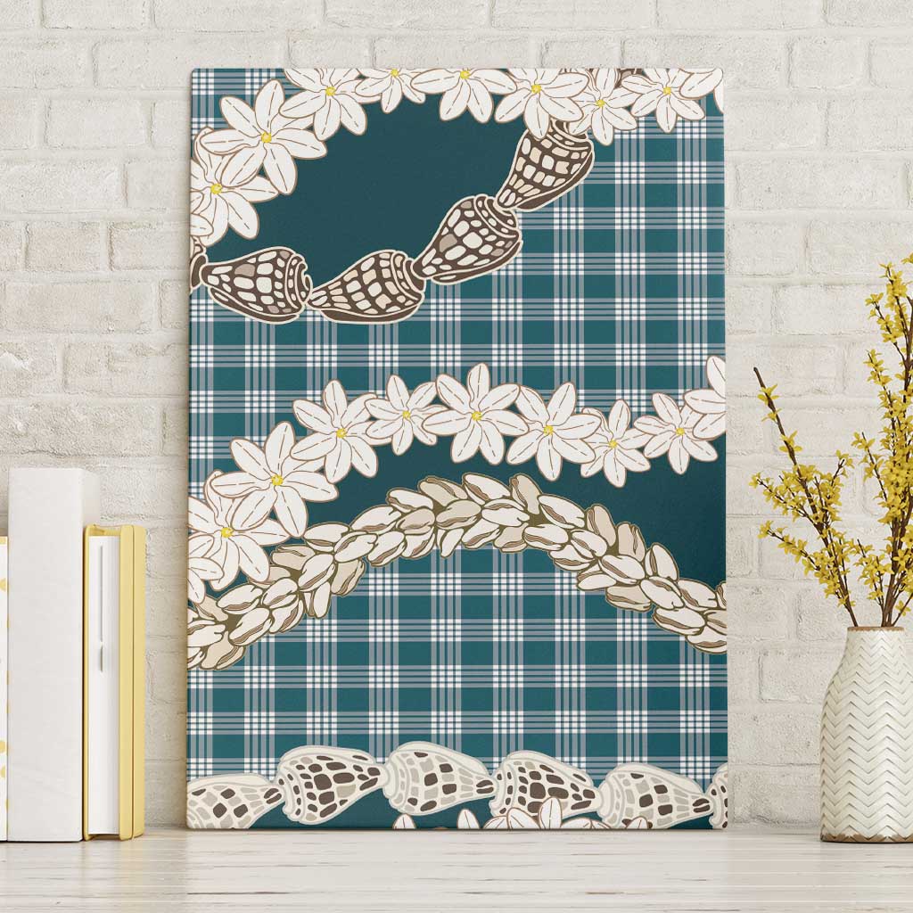 Dark Cyan Hawaii Tiare and Shell Lei Canvas Wall Art Hawaiian Palaka Luxury Vibes - Polynesian Pride