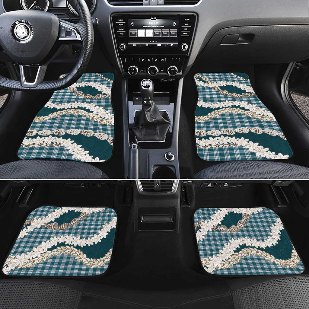 Dark Cyan Hawaii Tiare and Shell Lei Car Mats Hawaiian Palaka Luxury Vibes LT14 Set 4pcs Dark Cyan - Polynesian Pride