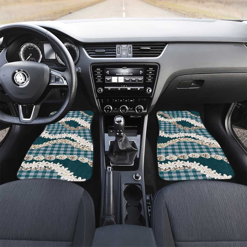 Dark Cyan Hawaii Tiare and Shell Lei Car Mats Hawaiian Palaka Luxury Vibes LT14 Set 2pcs - Front Dark Cyan - Polynesian Pride