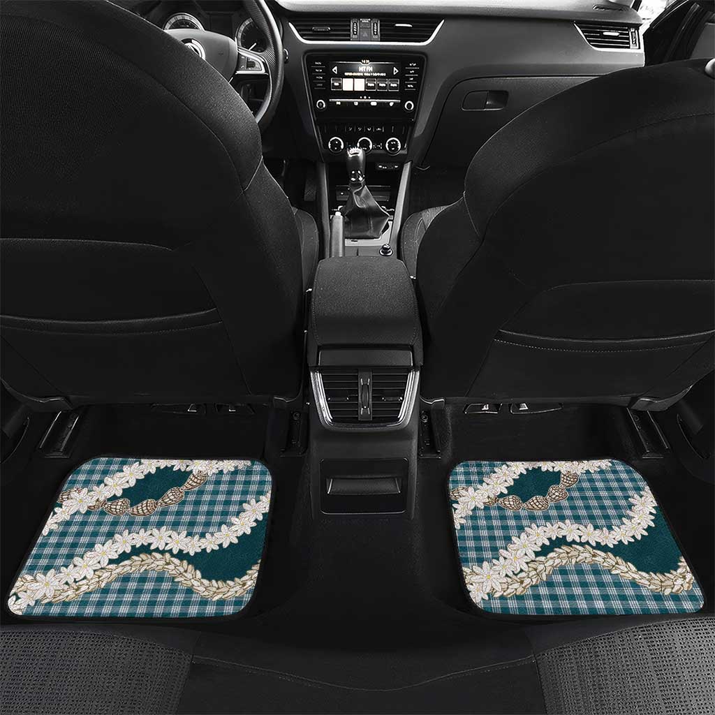 Dark Cyan Hawaii Tiare and Shell Lei Car Mats Hawaiian Palaka Luxury Vibes LT14 Set 2pcs - Back Dark Cyan - Polynesian Pride
