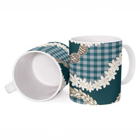 Dark Cyan Hawaii Tiare and Shell Lei Ceramic Mug Hawaiian Palaka Luxury Vibes - Polynesian Pride