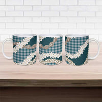 Dark Cyan Hawaii Tiare and Shell Lei Ceramic Mug Hawaiian Palaka Luxury Vibes - Polynesian Pride