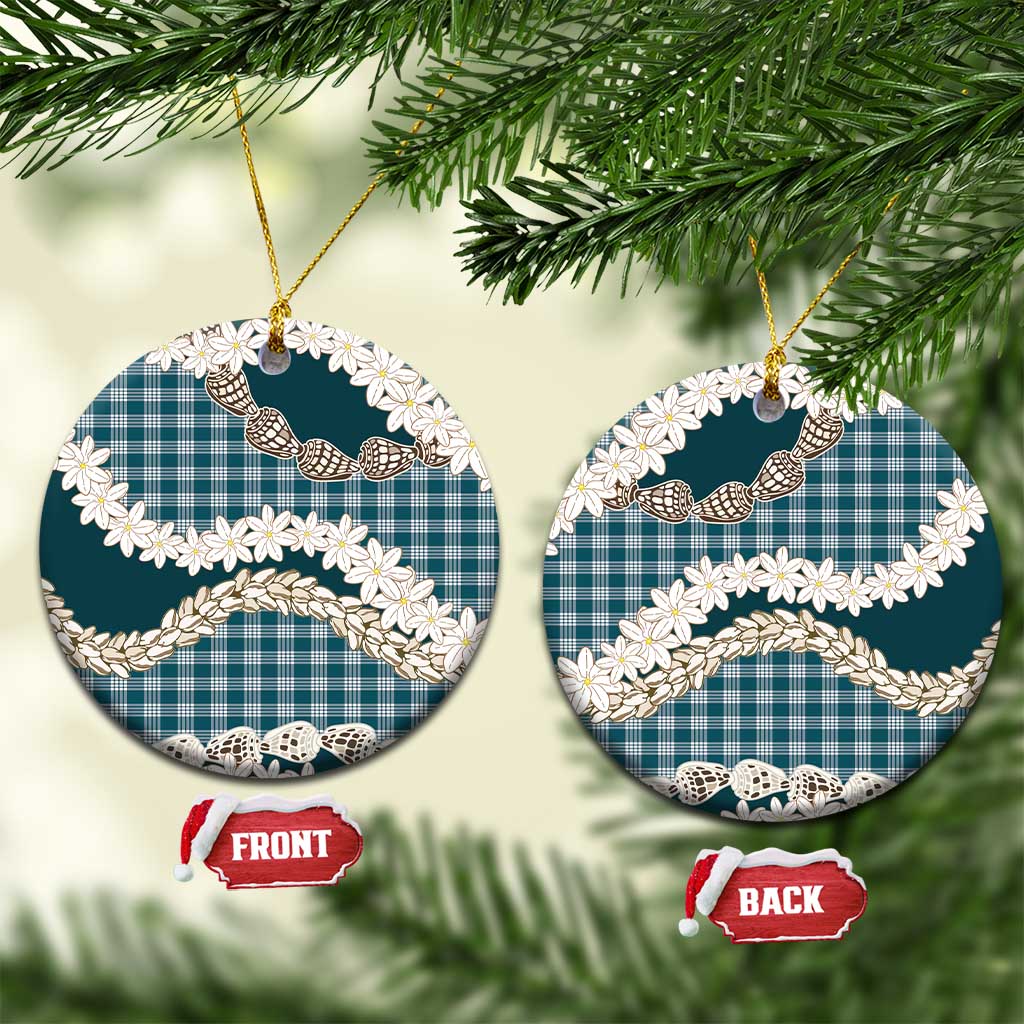 Dark Cyan Hawaii Tiare and Shell Lei Ceramic Ornament Hawaiian Palaka Luxury Vibes - Polynesian Pride
