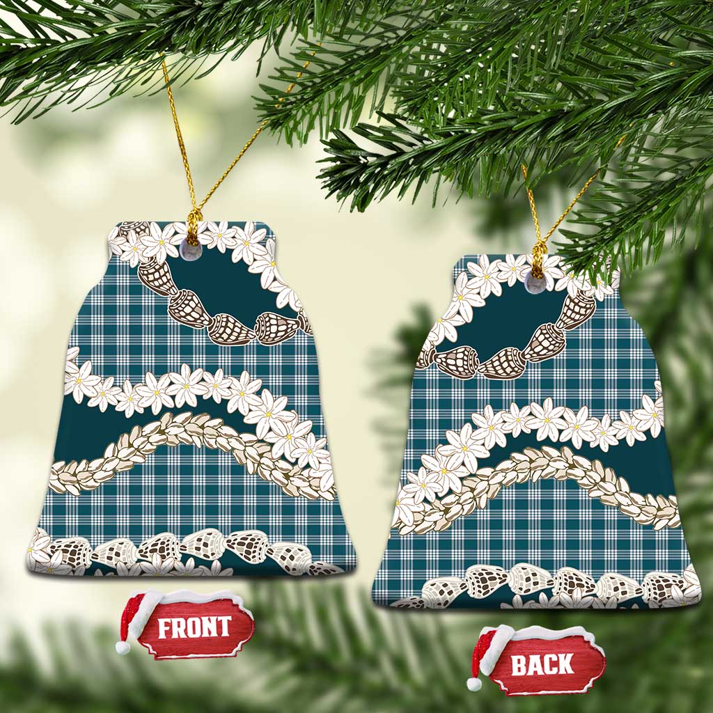 Dark Cyan Hawaii Tiare and Shell Lei Ceramic Ornament Hawaiian Palaka Luxury Vibes - Polynesian Pride