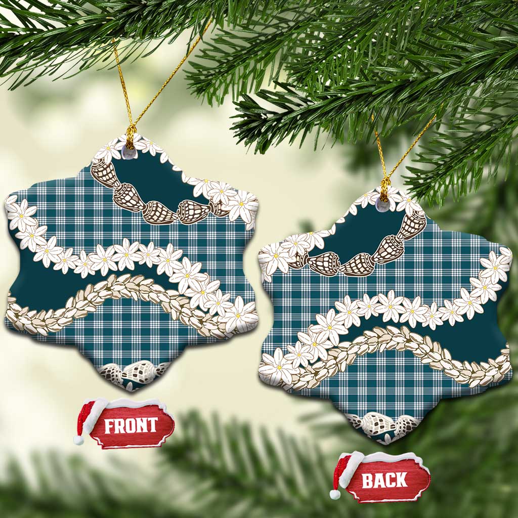 Dark Cyan Hawaii Tiare and Shell Lei Ceramic Ornament Hawaiian Palaka Luxury Vibes - Polynesian Pride