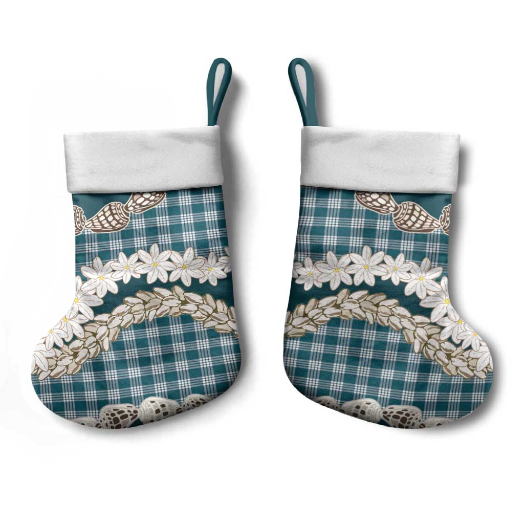 Dark Cyan Hawaii Tiare and Shell Lei Christmas Stocking Hawaiian Palaka Luxury Vibes - Polynesian Pride