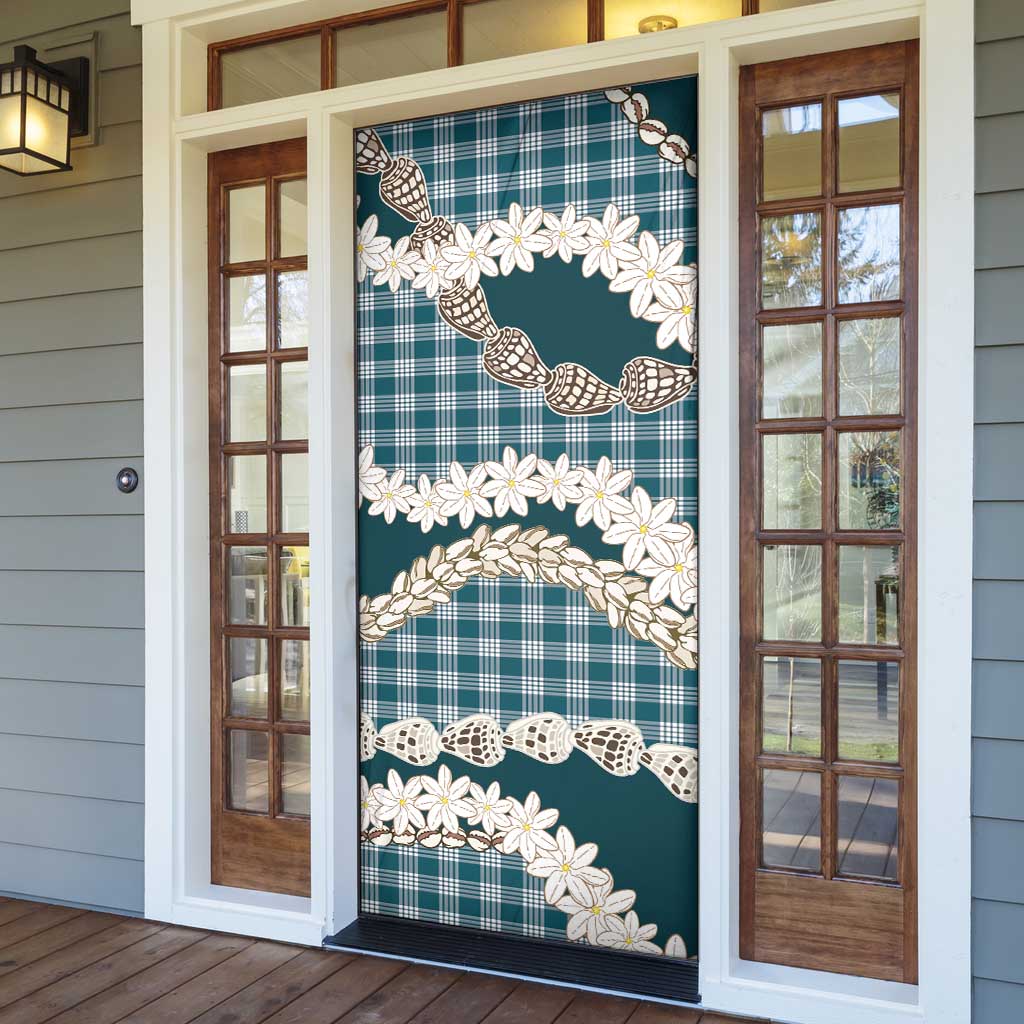 Dark Cyan Hawaii Tiare and Shell Lei Door Cover Hawaiian Palaka Luxury Vibes - Polynesian Pride