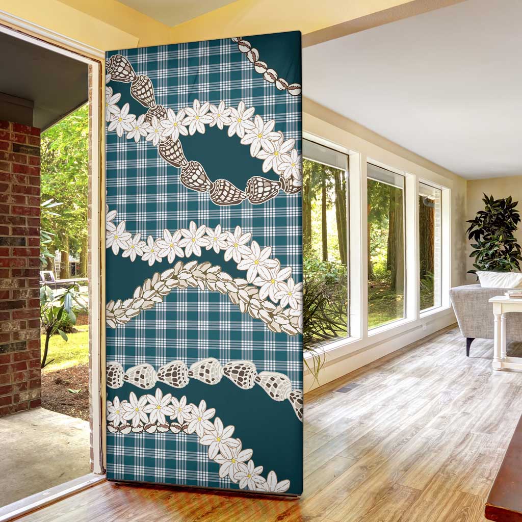Dark Cyan Hawaii Tiare and Shell Lei Door Cover Hawaiian Palaka Luxury Vibes - Polynesian Pride