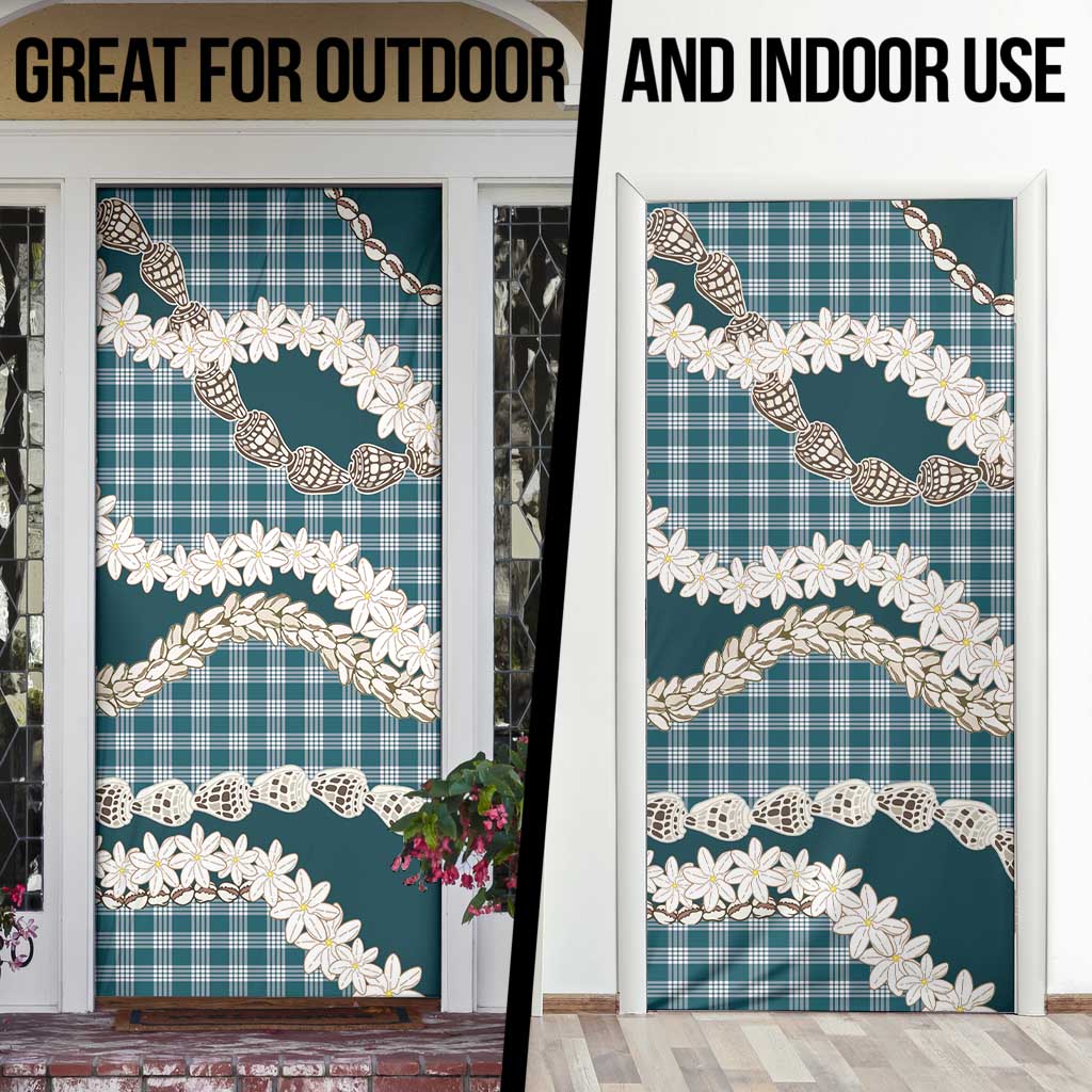 Dark Cyan Hawaii Tiare and Shell Lei Door Cover Hawaiian Palaka Luxury Vibes - Polynesian Pride