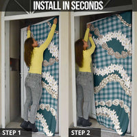 Dark Cyan Hawaii Tiare and Shell Lei Door Cover Hawaiian Palaka Luxury Vibes - Polynesian Pride