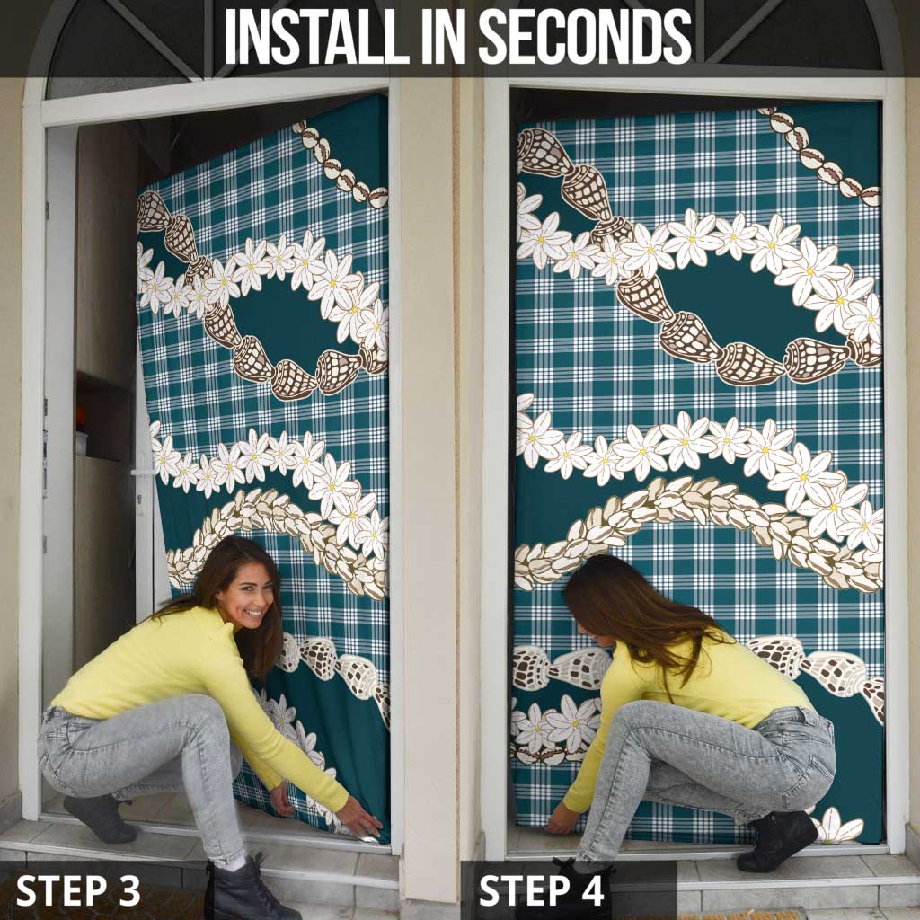 Dark Cyan Hawaii Tiare and Shell Lei Door Cover Hawaiian Palaka Luxury Vibes - Polynesian Pride