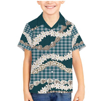 Dark Cyan Hawaii Tiare and Shell Lei Family Matching Mermaid Dress and Hawaiian Shirt Hawaiian Palaka Luxury Vibes - Polynesian Pride