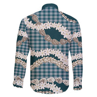 Dark Cyan Hawaii Tiare and Shell Lei Family Matching Off Shoulder Short Dress and Hawaiian Shirt Hawaiian Palaka Luxury Vibes - Polynesian Pride