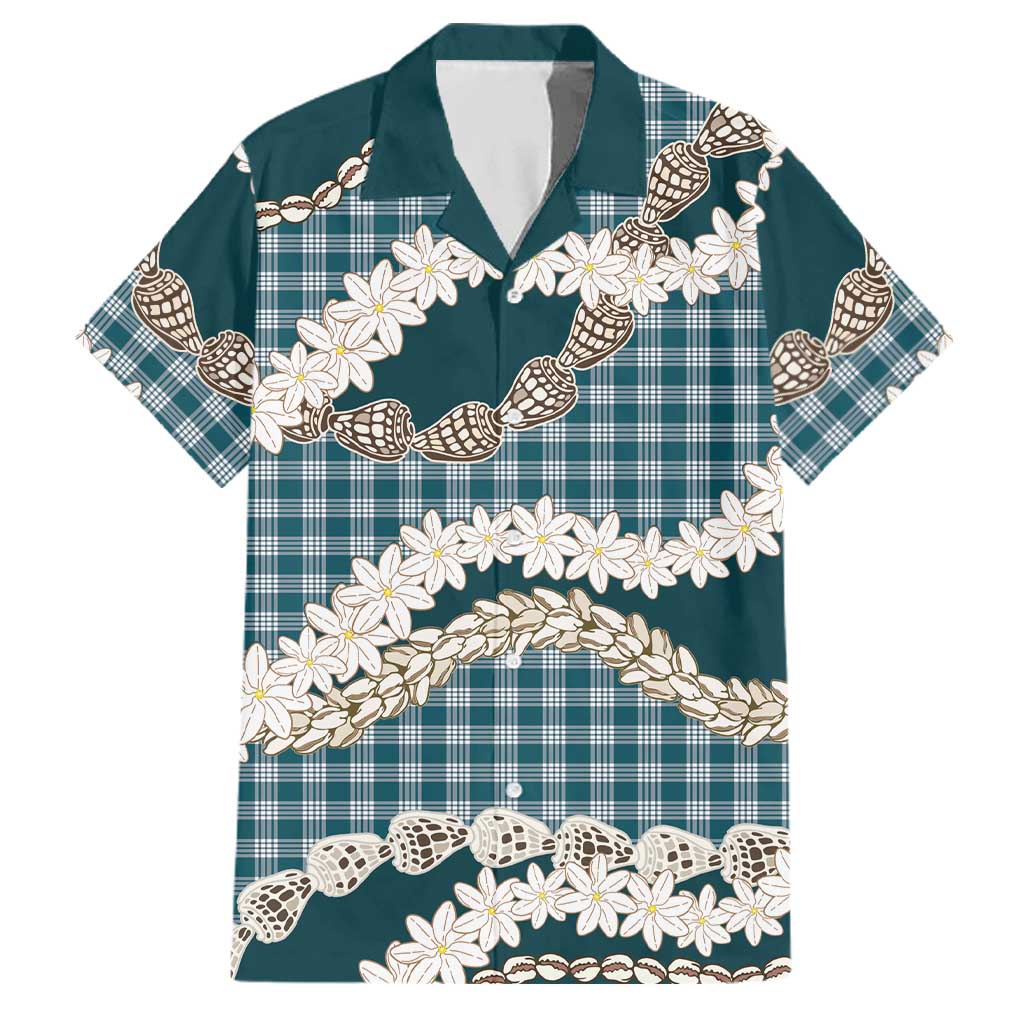 Dark Cyan Hawaii Tiare and Shell Lei Family Matching Puletasi and Hawaiian Shirt Hawaiian Palaka Luxury Vibes LT14 Dad's Shirt - Short Sleeve Dark Cyan - Polynesian Pride