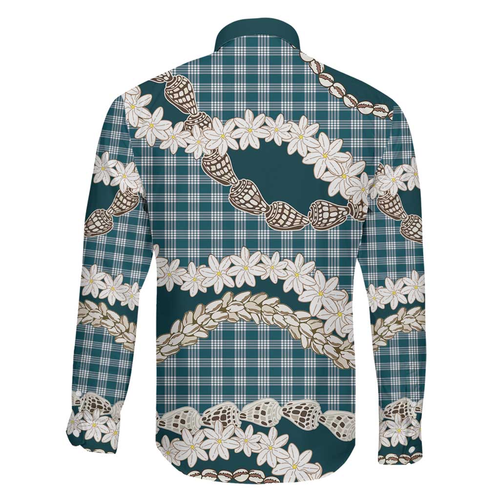 Dark Cyan Hawaii Tiare and Shell Lei Family Matching Puletasi and Hawaiian Shirt Hawaiian Palaka Luxury Vibes LT14 - Polynesian Pride