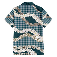 Dark Cyan Hawaii Tiare and Shell Lei Family Matching Short Sleeve Bodycon Dress and Hawaiian Shirt Hawaiian Palaka Luxury Vibes - Polynesian Pride