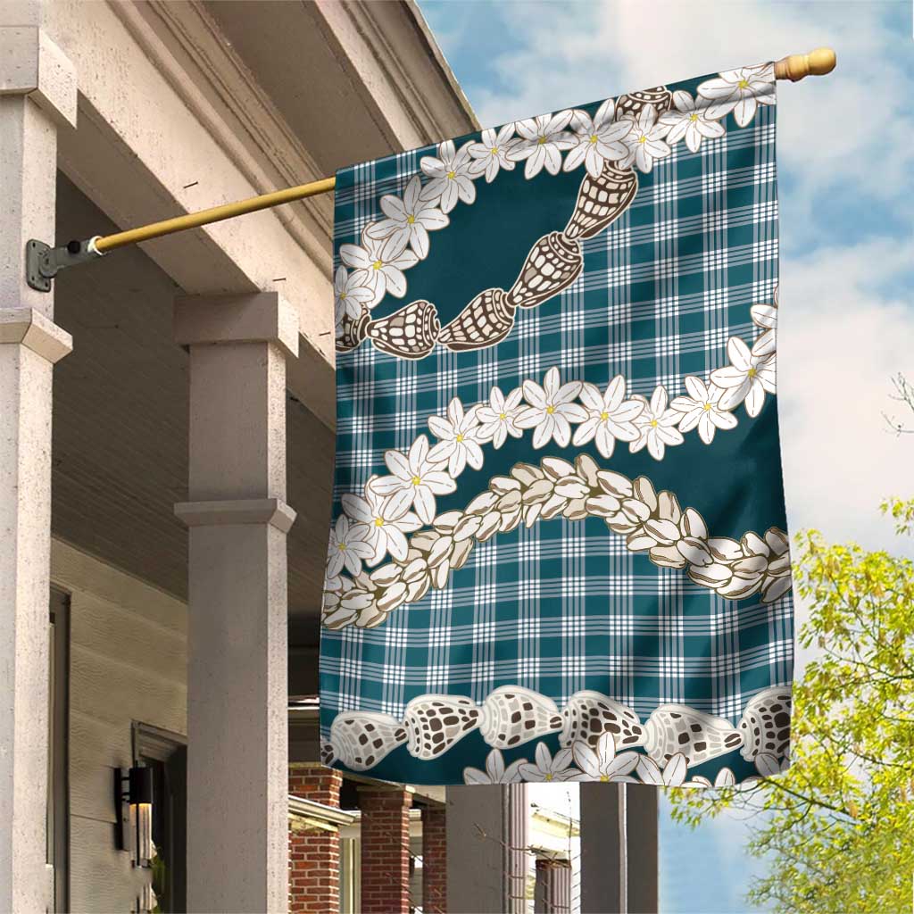 Dark Cyan Hawaii Tiare and Shell Lei Garden Flag Hawaiian Palaka Luxury Vibes LT14 House Flag Dark Cyan - Polynesian Pride