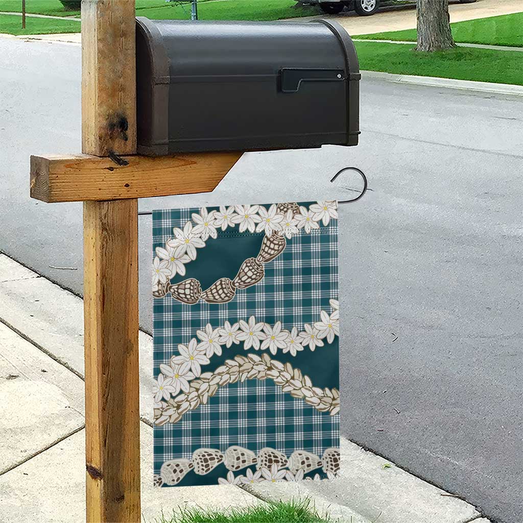Dark Cyan Hawaii Tiare and Shell Lei Garden Flag Hawaiian Palaka Luxury Vibes LT14 - Polynesian Pride