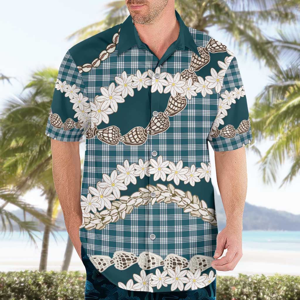 Dark Cyan Hawaii Tiare and Shell Lei Hawaiian Shirt Hawaiian Palaka Luxury Vibes - Polynesian Pride