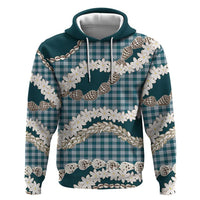 Dark Cyan Hawaii Tiare and Shell Lei Hoodie Hawaiian Palaka Luxury Vibes LT14 Pullover Hoodie Dark Cyan - Polynesian Pride