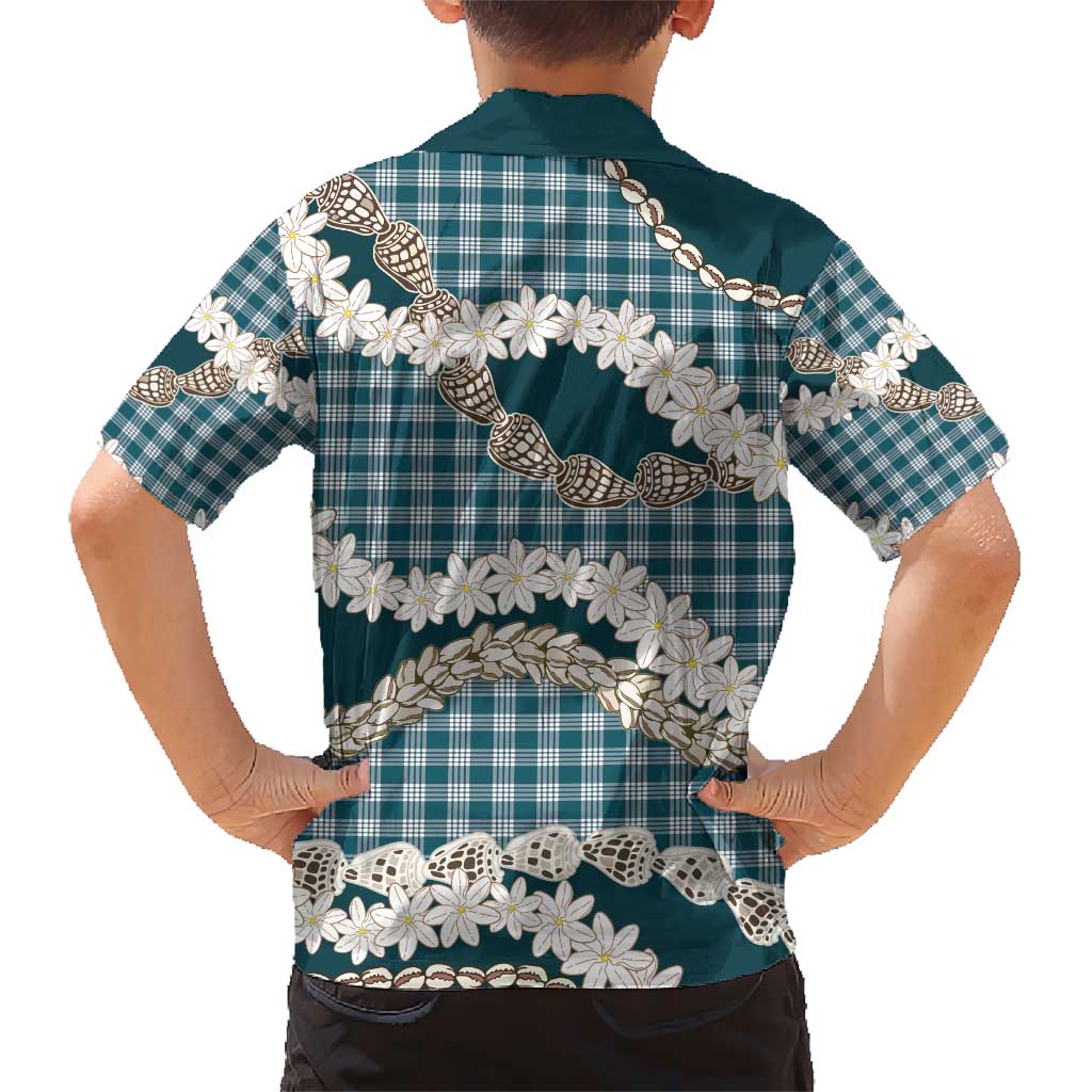 Dark Cyan Hawaii Tiare and Shell Lei Kid Hawaiian Shirt Hawaiian Palaka Luxury Vibes - Polynesian Pride