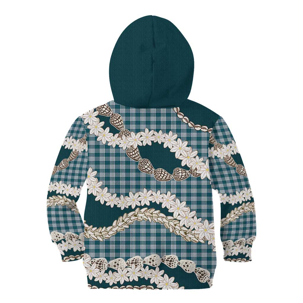 Dark Cyan Hawaii Tiare and Shell Lei Kid Hoodie Hawaiian Palaka Luxury Vibes - Polynesian Pride