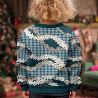 Dark Cyan Hawaii Tiare and Shell Lei Kid Ugly Christmas Sweater Hawaiian Palaka Luxury Vibes - Polynesian Pride