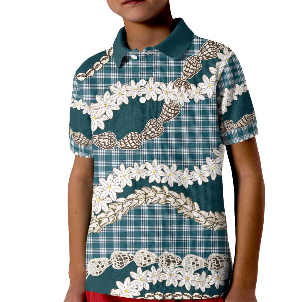 Dark Cyan Hawaii Tiare and Shell Lei Kid Polo Shirt Hawaiian Palaka Luxury Vibes - Polynesian Pride