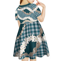 Dark Cyan Hawaii Tiare and Shell Lei Kid Short Sleeve Dress Hawaiian Palaka Luxury Vibes - Polynesian Pride