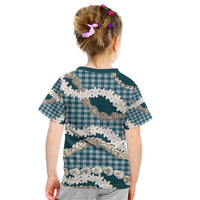 Dark Cyan Hawaii Tiare and Shell Lei Kid T Shirt Hawaiian Palaka Luxury Vibes - Polynesian Pride