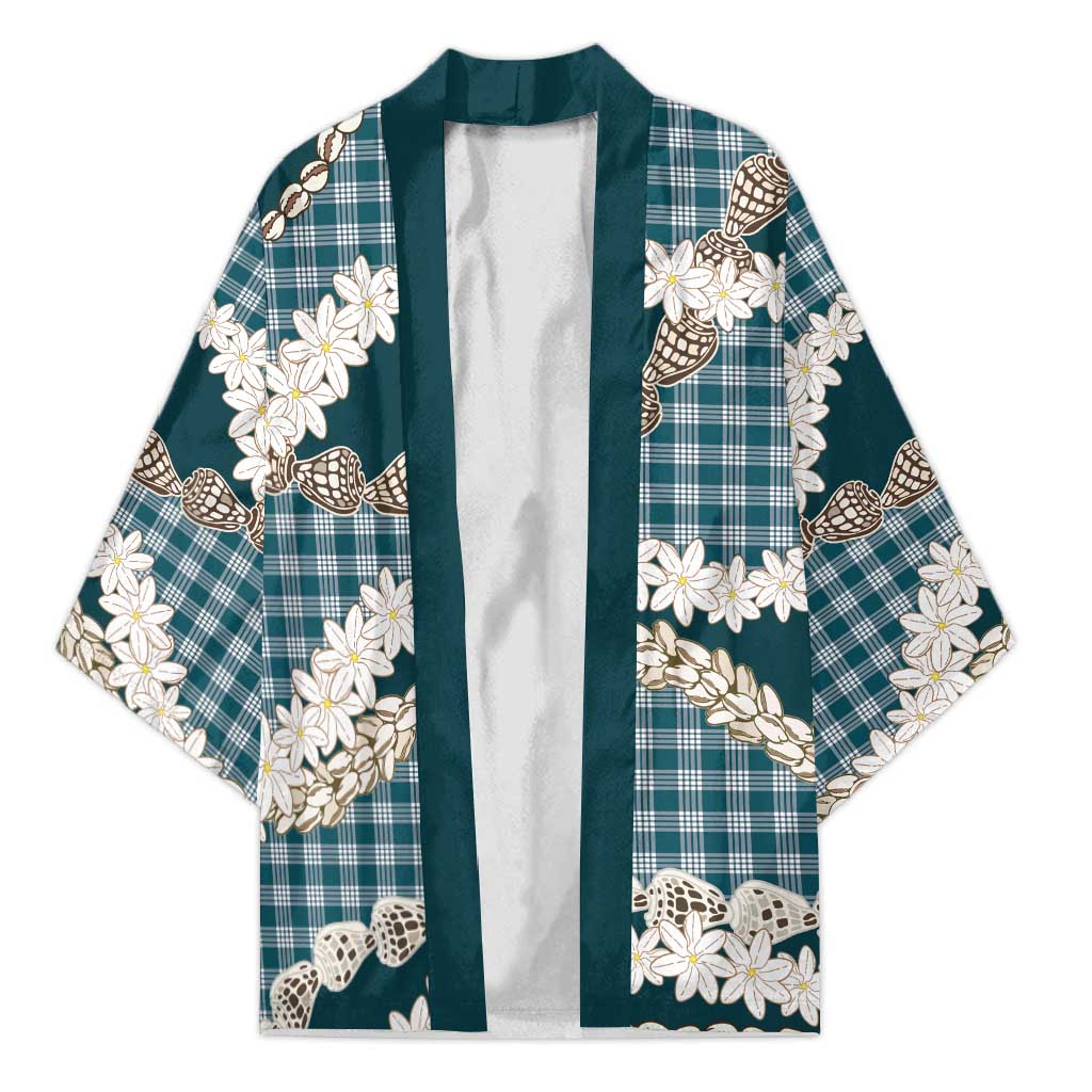 Dark Cyan Hawaii Tiare and Shell Lei Kimono Hawaiian Palaka Luxury Vibes LT14 Unisex Dark Cyan - Polynesian Pride
