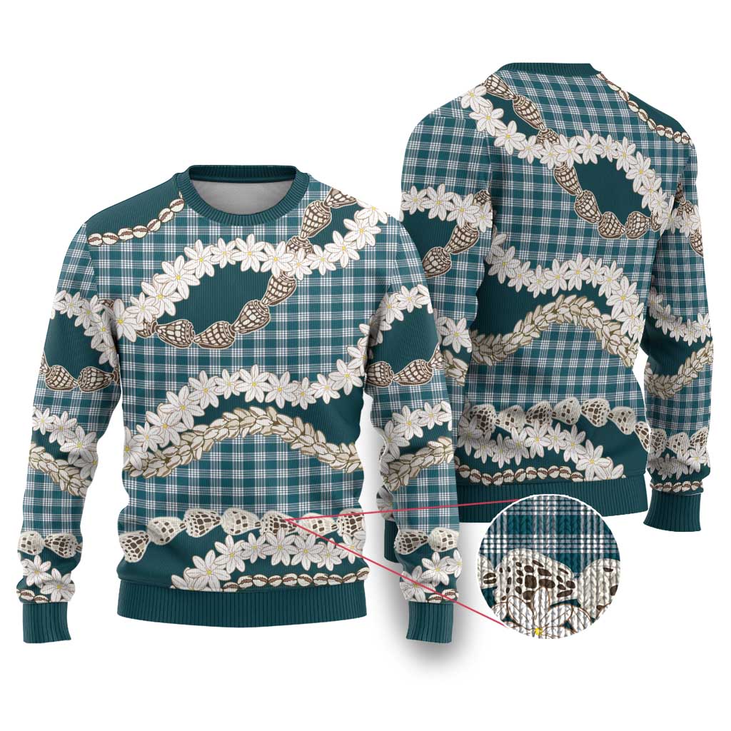 Dark Cyan Hawaii Tiare and Shell Lei Ugly Christmas Sweater Hawaiian Palaka Luxury Vibes - Polynesian Pride