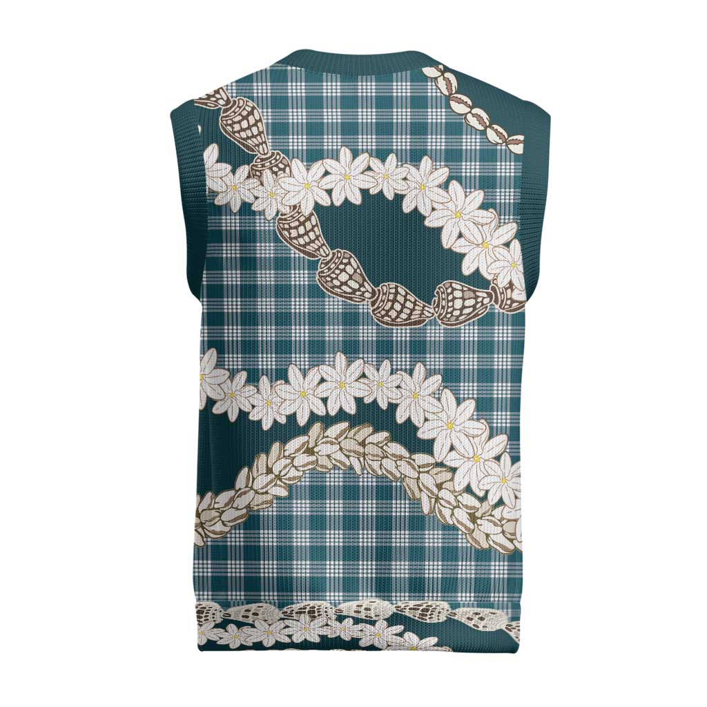 Dark Cyan Hawaii Tiare and Shell Lei Christmas Knitted V-Neck Vest Hawaiian Palaka Luxury Vibes - Polynesian Pride