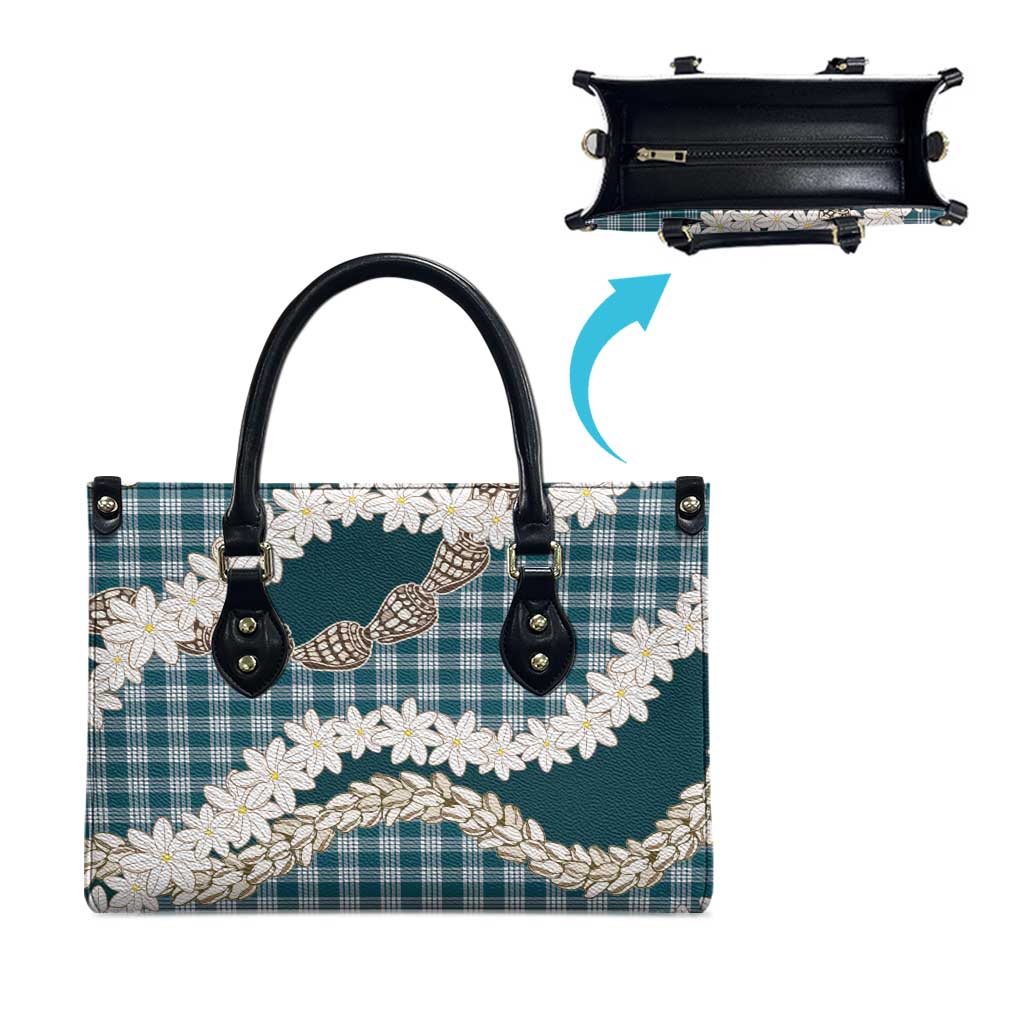 Dark Cyan Hawaii Tiare and Shell Lei Leather Bag Hawaiian Palaka Luxury Vibes - Polynesian Pride