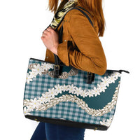 Dark Cyan Hawaii Tiare and Shell Lei Leather Tote Bag Hawaiian Palaka Luxury Vibes - Polynesian Pride